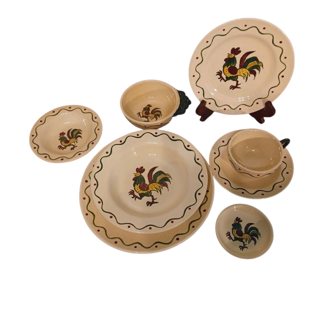 8 Pc. Rooster/ Country Design Dinnerware Set Poppytrail By Metlox